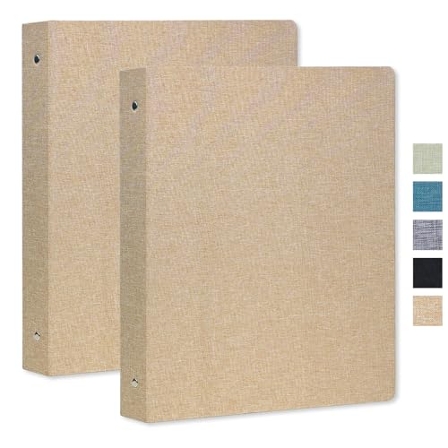 3 Ring Binder 1 Inch, Linen Binder for 8.5" x 11" Paper - Professional Planner with 2 Interior Pockets for School, Office, and Home Organization - color: Khaki, size: 2 Pack