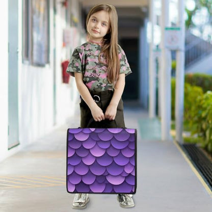 Purple Fish Scale Pattern Zipper Binder 3 Ring 1.5 Inch School Binder Organizer with Shoulder Strap Handle File Folder Pockets Large Capacity Students Girl Boy Men Office Work - color: Purple Fish Scale Pattern