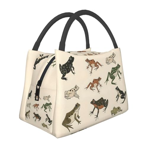 Frog Lunch Box Portable with Vintage Amphibian Pattern for Girls and Adults,Lightweight Handbag with Zipper Closure,Portable Cosmetic Bag for School,Work,Office,Travel and Picnic Gifts - color: Frog