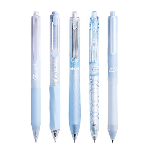 5Pcs Retractable Gel Pen Quick Drying Gel Pen for Kid Student Adult Writing Noting Journaling School Office Supply - color: Blue-Transparent
