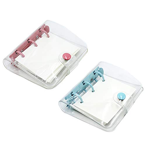 2 Pack Mini Transparent 3-Ring Binder Covers Clear Soft PVC Notebook Round Ring Binder Cover Protector Snap Button Closure Loose Leaf Folder with Blank Inner Papers