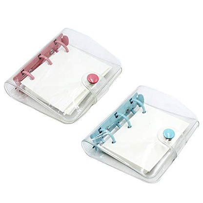 2 Pack Mini Transparent 3-Ring Binder Covers Clear Soft PVC Notebook Round Ring Binder Cover Protector Snap Button Closure Loose Leaf Folder with Blank Inner Papers