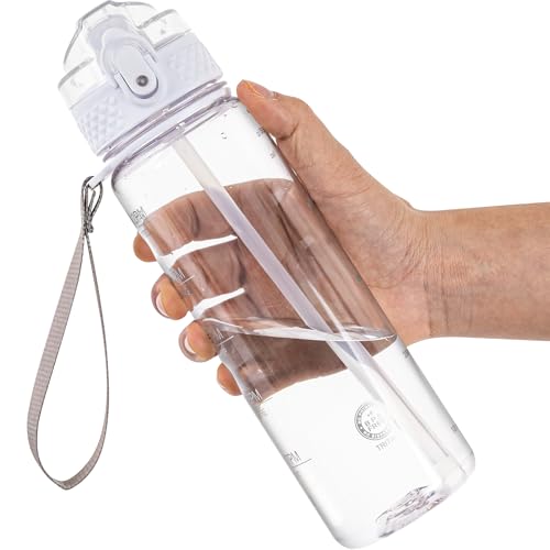 OLDLEY 17oz Kids Water Bottle, Tritan BPA-Free, Leakproof Flip Straw Lid, Motivational Time Marker, Carry Strap, Reusable Clear Water Bottle for Boys & Girls,Clear - color: Clear, style: 17 Ounces