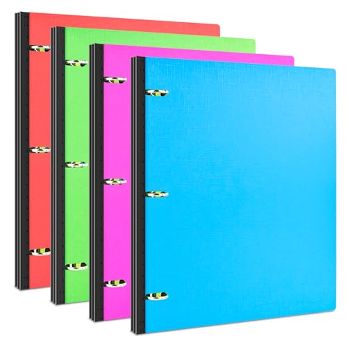 INFUN 1 INCH Telescoping 3 Ring Binder - 4PCS, Portable Plastic Binder with Telescoping Spine ，3 Ring Binders with Foldable Front Cover Holds 8.5" x 11" Paper for School,Office and Homes - color: Red+pink+ Blue+green, size: 1 Inch, style: 4 PCS