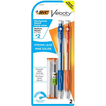 BIC Velocity Mechanical Pencils, With Colorful Barrel, Medium Point (0.7mm), 2-Count Pack Mechanical Pencils With Erasers - size: 2 Count (Pack of 1)
