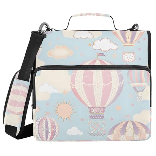 Hot Air Balloon Zipper Binder Bag 3 Ring Binder with Shoulder Strap Zip Up 500 Sheets Capacity Multi Pockets for School Office Supplies - color: Multi1639, size: Fit 500 Sheets