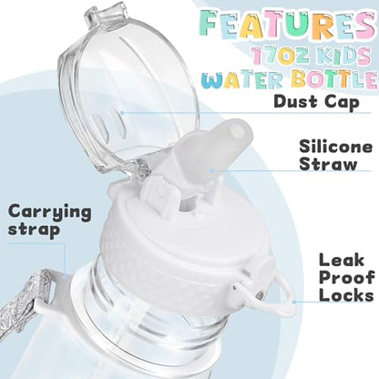 OLDLEY 17oz Kids Water Bottle, Tritan BPA-Free, Leakproof Flip Straw Lid, Motivational Time Marker, Carry Strap, Reusable Clear Water Bottle for Boys & Girls,Clear - color: Clear, style: 17 Ounces