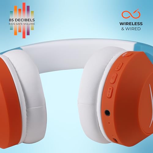 Altec Lansing Kid Safe Noise Cancelling Wireless Headphones 15H Battery, 85dB Volume Limit, Foldable Design Powerful Sound, Active Noise Cancellation Perfect for Kids Ages 7+ - color: Turquoise Orange