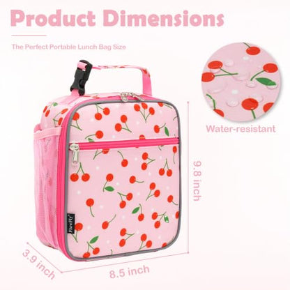 FlowFly Kids Lunch box Insulated Soft Bag Mini Cooler Back to School Thermal Meal Tote Kit for Girls, Boys, Cherry - color: Cherry