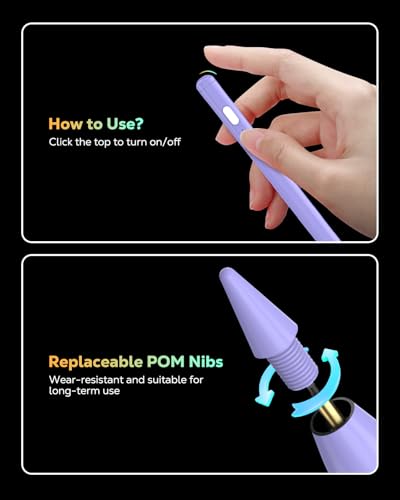 MoKo Pencil for iPad (A16) 11th 10th Gen, Stylus Pen for 2018-2026 Apple iPad 11/10/9/8/7/6/A16, Mini 7/6/5, Air M3/M2 11"/13"/5/4/3, Pro M4 13"/12.9"/11" Tilt Sensitivity, USB-C Fast Charging, Purple - color: Purple
