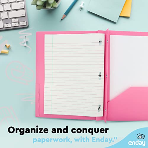 Plastic Folders with Pockets and Prongs Pink - Two Pocket Folder with Brads - 3 Prong Folders with Pockets for Letter Size Sheets, Also Available in Blue, Green, Red, Purple, and Grey, 1 Pc –by Enday - color: Pink, size: 1