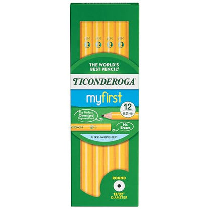 Ticonderoga Beginner Wood-Cased Pencils, 2 HB Soft, Yellow, 12 Count (X13080)