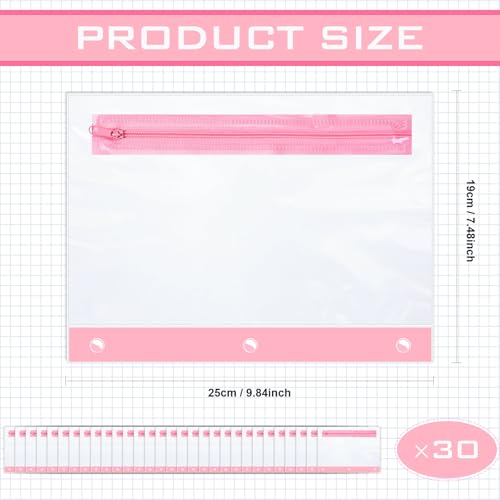 Feifeiya 30 Pcs Pencil Pouches with Zipper Clear Binder Pencil Pouches for 3 Ring Binder Bags Bulk for Office Supplies(Pink) - color: Pink