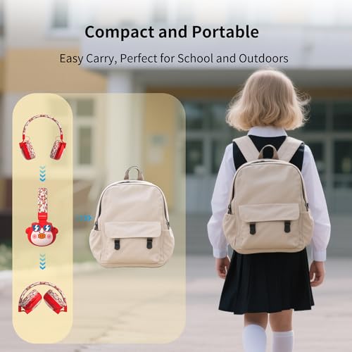 Beerus Kids Bluetooth Headphones, 85dB Volume Limiter, Bluetooth 5.4 & 20H Playtime, Ultra-Soft Foldable Over-Ear Headset with Mic, FM/TF Mode, Cute Animal Design for School Travel - color: Red Piggy