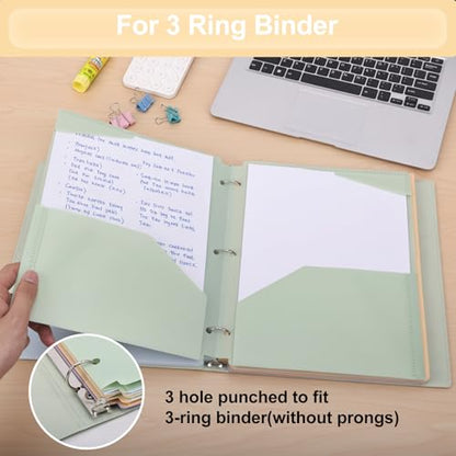 EOOUT 24pcs 3 Hole Punch Folders with 2 Pockets, Plastic File Folders for 3 Ring Binder, with Pocket and 2 Card Slots, Heavy Duty Poly Folders for School Office Supplies - color: Pastel, style: 24pcs