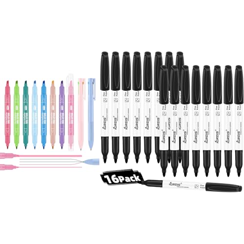 Dual tip and gel pens set with Fine Point Black Permanent Markers Bulk