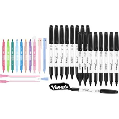 Dual tip and gel pens set with Fine Point Black Permanent Markers Bulk