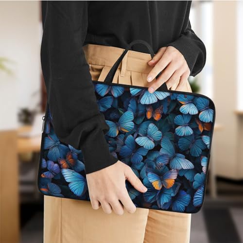 Laptop Sleeve Bag with Handle Computer Protective Soft Cover Case for 14 Inch 13 Inch Laptop,Blue Butterfly - color: Blue Butterfly