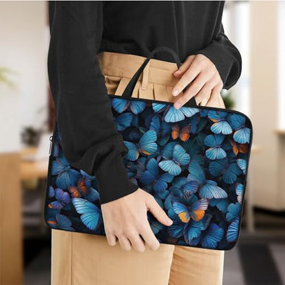 Laptop Sleeve Bag with Handle Computer Protective Soft Cover Case for 14 Inch 13 Inch Laptop,Blue Butterfly - color: Blue Butterfly