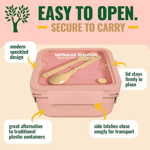GreenLunch Bento Lunch Box for Kids, Large 2-Compartment, Durable and Microwave Safe, BPA-Free with Utensils, Wheat Straw Snack Containers for Kids – Pink - color: Pink