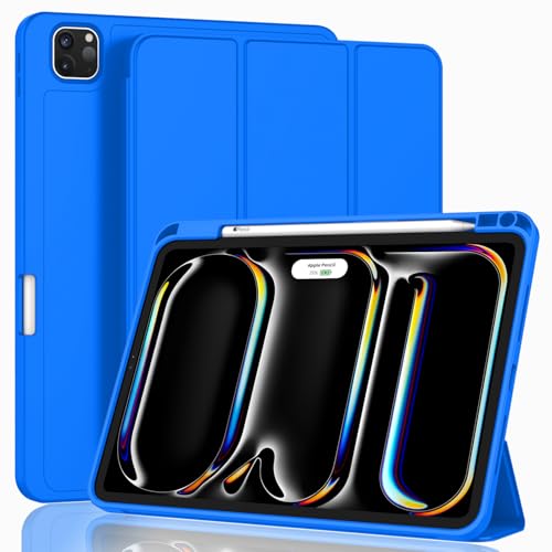 ZryXal iPad Pro 11 Inch Case (M5) 2025/ (M4) 2024 (Model: A2836/A2837/A3006), Trifold Stand Smart Cover with Pencil Holder and Soft TPU Back, Auto Wake/Sleep (Medium Blue) - color: Medium Blue