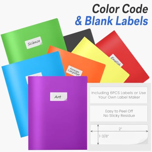 Sooez 7 Pack Folders with Pockets, 2 Pocket Folders with Extra Labels, Plastic Folder with Pockets, Heavy Duty File Folder Bulk, School Business Office Filing Supplies, Soft Colors - color: Soft Colors