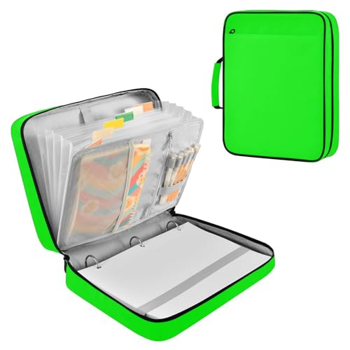 Neon Green Zipper Binder Bag with Handle,1.25 Inch 3 Ring O-Ring 500 Sheet Capacity 6 Tab Expanding File Folder Storage Pockets Binder for School Office Organizer Supplies - color: Multicolored-09
