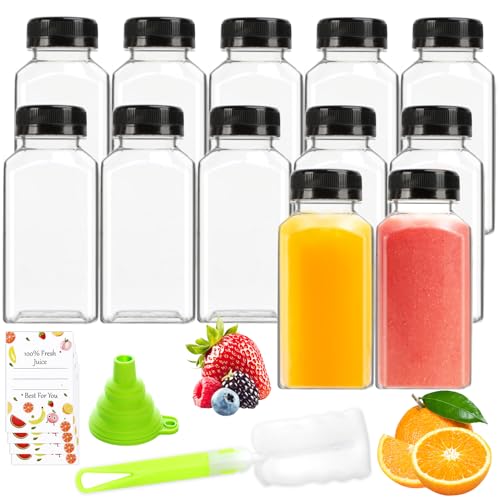 Leaflai Juice Bottles - 8oz Bottles with Lids, 12 pcs Plastic Juice Containers with Caps Reusable Drink Containers for Juice Milk Coffee Water Smoothie and Other Beverages,Christmas gift - size: 8oz