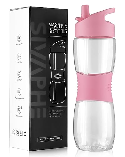 Sivaphe Clear Water Bottle with Straw 18 oz Portable Tritan Transparent Sports Drinking Bottle for School Girls Pink - color: Pink-1 PACK, size: 18 Ounces