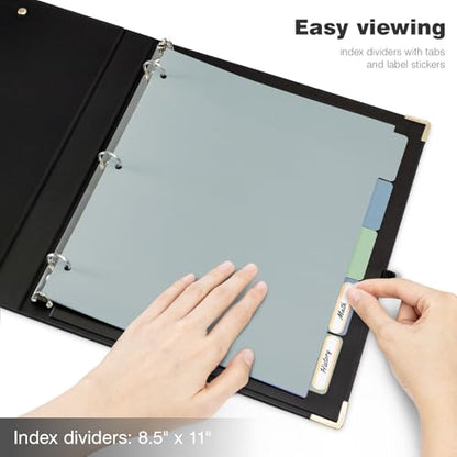 Ospelelf 3 Ring Binder, 1/2 Inch, Cute Letter Size (11" x 8.5") with 5 Tab Dividers, File Folder Labels and Low Profile Clipboards, Black for School and Office - color: Black, size: 1/2in（Letter Size）