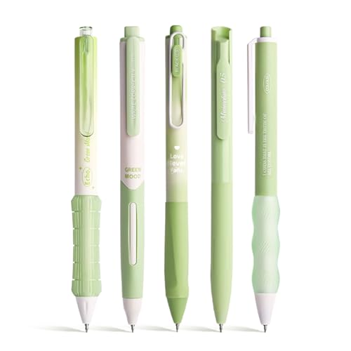 5 Count Pastel Gel Ink Pen Set,Cute Note Taking 0.5mm Fine Point Retractable 5 Count Black Ink Pens for Writing, Journaling, School, Office (Light Green) - color: Light Green