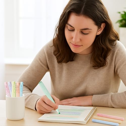Pastel Highlighters Set, 12 Soft Pastel Colors – No Bleed, Quick-Dry Chisel Tip Highlighter Pens for Bible, Journals, Planners, Notes & Books