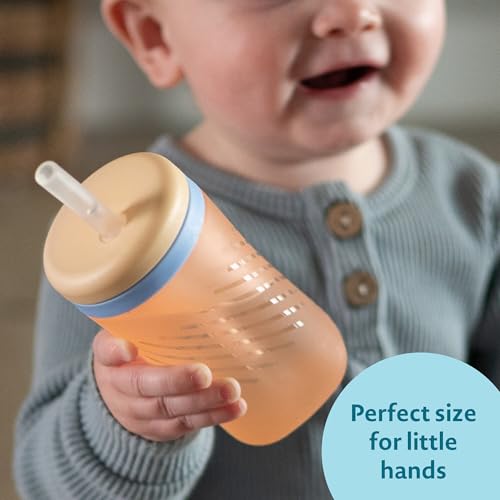 The First Years Silicone Squeeze & Sip Straw Cup - Spill-Proof Toddler Training Cups - Dishwasher Safe - Orange and Blue - 7 oz - 2 Count - Ages 6 Months+ - color: Orange and Blue