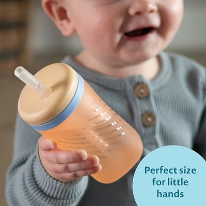 The First Years Silicone Squeeze & Sip Straw Cup - Spill-Proof Toddler Training Cups - Dishwasher Safe - Orange and Blue - 7 oz - 2 Count - Ages 6 Months+ - color: Orange and Blue