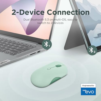 Lenovo 350 Wireless Bluetooth Mouse, Silent Click, 3 Level DPI (1000, 1600, 2400), 36 Month Battery Life, 2 Device Pairing, Breeze Moss - color: Breeze Moss