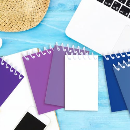 8 Pack Blue Purple Tone Spiral Notebooks, Mini Pocket Notepads, Solid Color Aesthetic Notebooks for School, Office, Journaling, Gifts