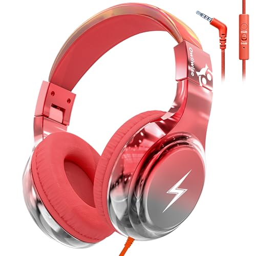 Owliwise Kids Headphones for School and Travel, Safe 85/94dB Volume Limiter, HD Microphone, Stereo Sound, Over-Ear Foldable Wired Headphones, 3.5mm Jack for iPad Cord Tablet Computer, Boys Girls - color: Red