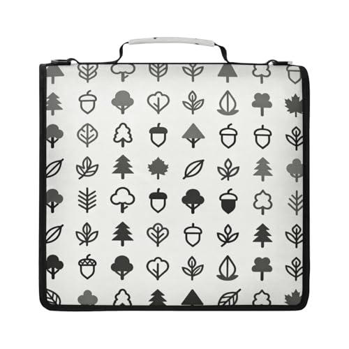 Trees Leaves Acorns Zipper Binder with 2 Inch D-Rings Expandable File Portfolio with Shoulder Strap, Waterproof Nylon Organizer for 14" Laptop for Work College Travel