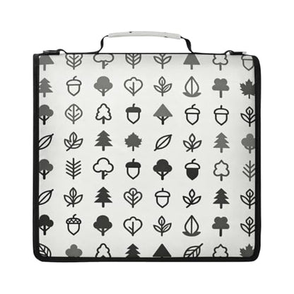 Trees Leaves Acorns Zipper Binder with 2 Inch D-Rings Expandable File Portfolio with Shoulder Strap, Waterproof Nylon Organizer for 14" Laptop for Work College Travel
