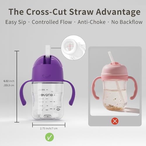 Evorie Tritan Weighted Straw Cup Baby Training Cup, Spill Proof, 7 Oz, 6M+ | BPA & BPS-Free, First learning cup, 360° drinking, Dishwasher safe, Durable Sippy Cup, Ube - color: Ube