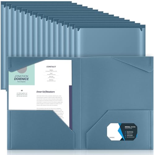 Henoyso 36 Pack Blue Gray Plastic Folders with Clear Front Pockets Heavy Duty File Folders with 2 Pockets and Card Slot for Student Communication School Office Presentation Report - color: Blue Gray