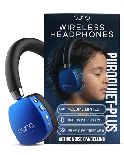 Puro Sound Labs Noise Cancelling Headphones for Kids - 85 dB Volume Limit, Built in Mic, 35-Hour Battery, Lightweight On Ear Design & Comfy Fit, Bluetooth Headphones for Kids – PuroQuiet Plus, Blue - color: Blue