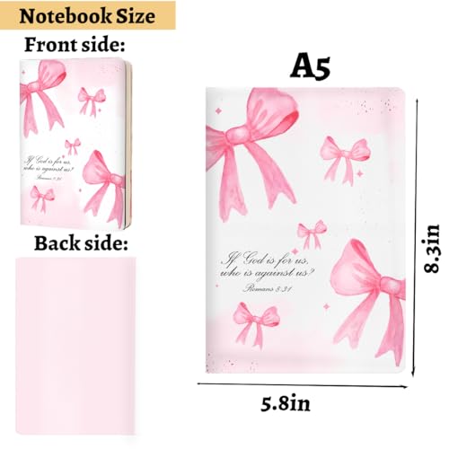 Bow Bible Verse Hard Shell Journal Notebook, Bible Verse Gifts for Women, College Ruled Notebook, Inspirational Hardcover Notebooks, Journals for Writing Note Taking 200 Sheets (5.8 x 8.3) Pink - color: Multi 1162