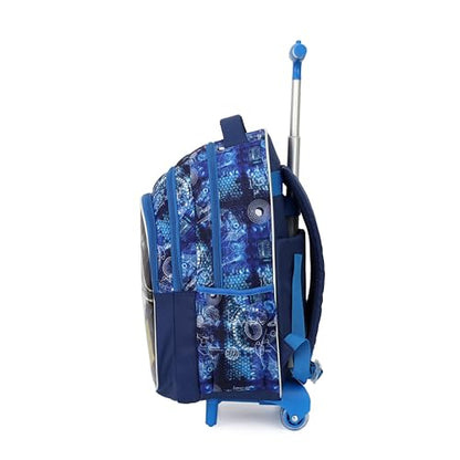 Cartoon Rolling Backpack for Boys Girls, Kids 5 Pcs Wheeled Backpack, Travel Backpack for Elementary Students (Shark Blue) - color: Shark Blue