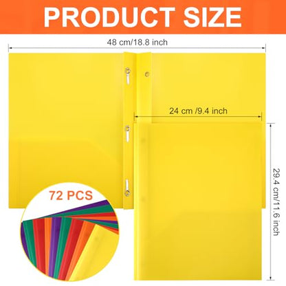 Cholemy 72 Packs Pocket Folders with Prongs Heavy Duty Plastic Folder with Business Card Slot 3 Prong Fasteners for School Office (Classic) - color: Classic