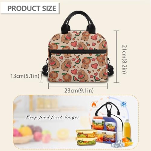 Capybara Lunch Box for Girls 8-12 Watermelon One Piece Lunch Box for Girls 8-10 Preschool Meal Bag Kids 6-8 Kindergarten Toddler Elementary School Adjustable Shoulder Strap Portable - color: Capybara Watermelon