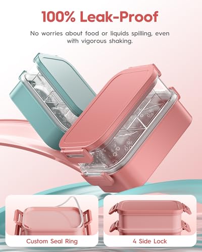 Adults Bento Box with Insulated Lunch Bag, 74oz Capacity 3 Stackable Leak-Proof Bento Box Built-In Utensil and Sauce, PFAS & BPA-Free, Microwave & Dishwasher Safe (Rose Pink) - color: Rose Pink