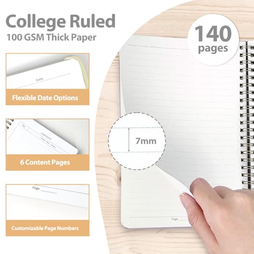 A5 Lined Spiral Journal Notebook, 146 Pages Hardcover Notebook with 100 GSM Thick Paper, Inner Pocket & Elastic Closure, 5.7" x 7.9", Notebooks for Work, School, College, Office, Journaling & Note Taking - color: Beige