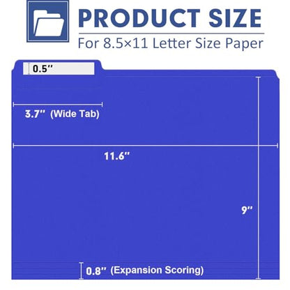 File Folder, PANDRI 120 Pack File Folder, 1/3 Cut Tab, Letter Size, Filing Folder for Office School Business, Royal Blue - color: Royal Blue