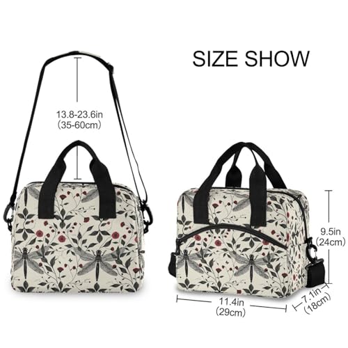 ALAZA Dragonfly Red Flowers Insulated Lunch Bag Women Men Portable Reusable Cooler Lunch Tote Bag for Work Office Picnic College - color: Multi 11